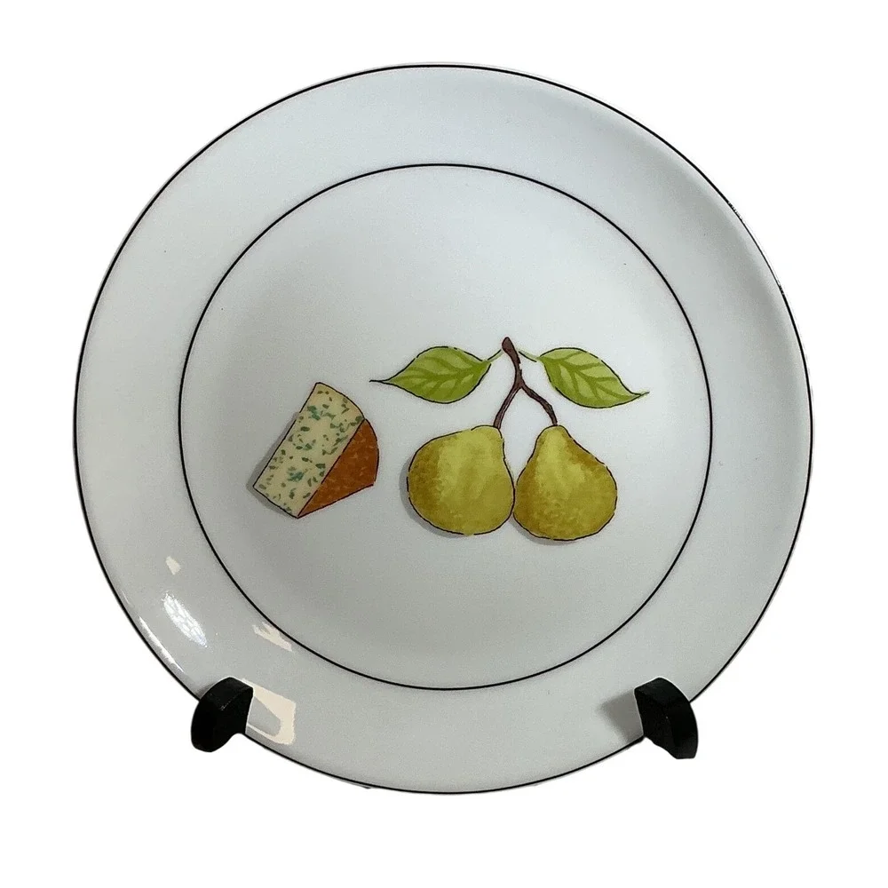 Nancy Green Crate & Barrel Fruit Fromage Appetizer Plates Set of 6 White Ceramic